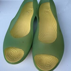 CROCS Women's Green Flats with Yellow Insole